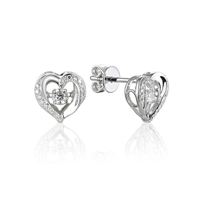 Náušnice z bieleho zlata s tancujúcim diamantom a diamantmi okolo - Image 2