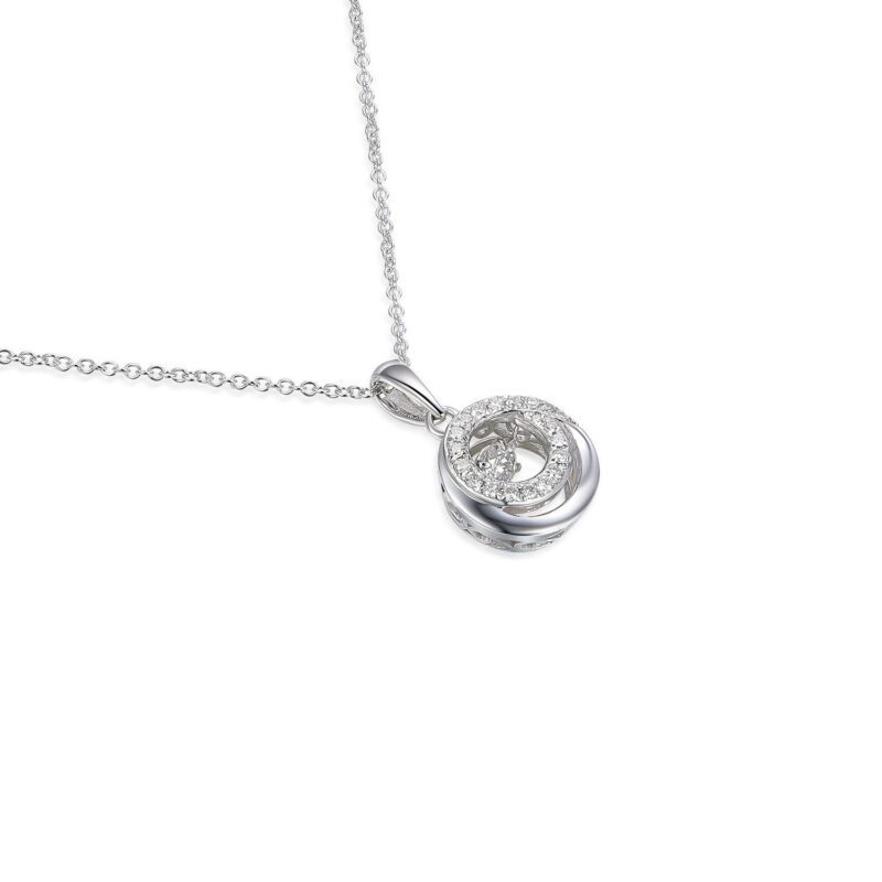 Retiazka z bieleho zlata s tancujúcim diamantom a diamantmi okolo.