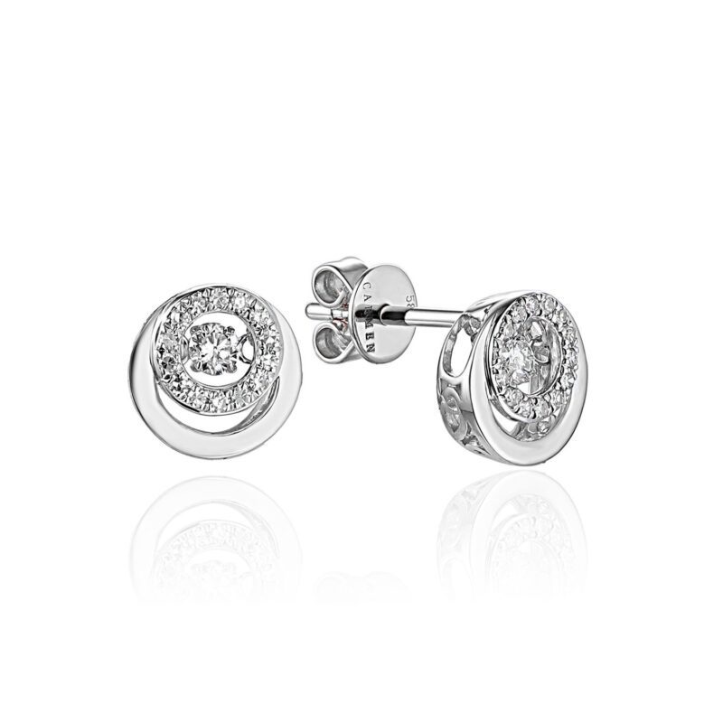 Náušnice z bieleho zlata s tancujúcim diamantom a diamantmi