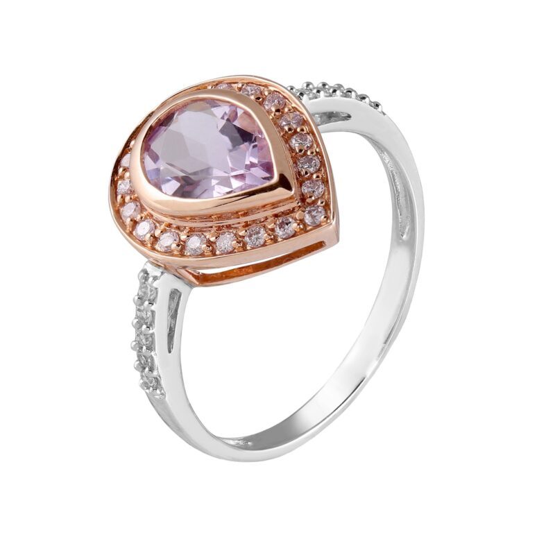 Prsteň z bieleho a ružového zlata s pink ametystom a diamantmi - Image 2