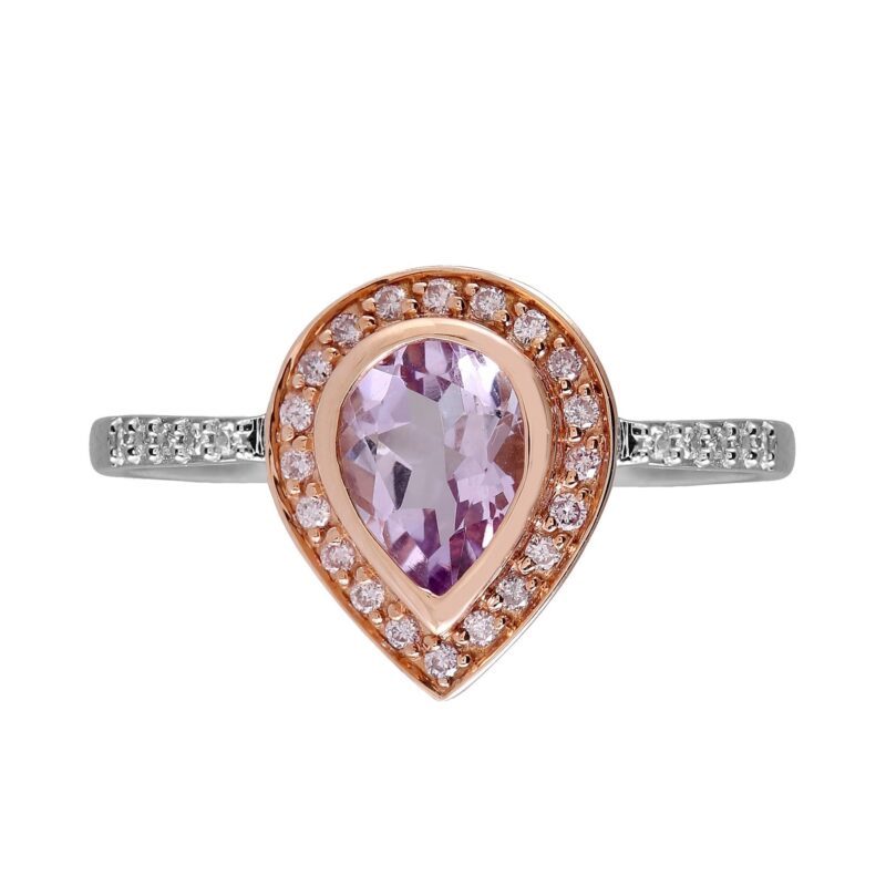 Prsteň z bieleho a ružového zlata s pink ametystom a diamantmi